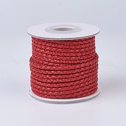 Cuerdas de cuero trenzado, redondo, rojo, 3 mm, aproximamente 10 yardas / rodillo