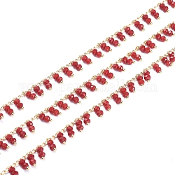 Ручной цепи стекло бисером, пайки, с золотыми тонами латунных находок и шпули, долговечный, темно-красный, 2x1 мм, около 32.8 фута (10 м) / рулон