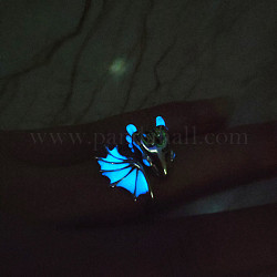 Anello a polsino aperto con drago in smalto luminoso che si illumina al buio, gioielli in lega di platino, blu, diametro interno: 18mm
