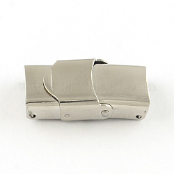 Smooth Surface 201 Stainless Steel Watch Band Clasps, Stainless Steel Color, 25x10x7mm, Hole: 7x3mm