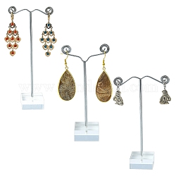 3pcs t bar boucle d'oreille organique vitrines ensembles, présentoir à bijoux, stand d'arbre de bijoux, avec accessoire en fer, platine, clair, 3x6.4x10~14 cm