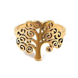 Placcatura ionica (ip) 201 anello da dito albero della vita in acciaio inossidabile per donna, oro, misura degli stati uniti 6 (16.5mm)