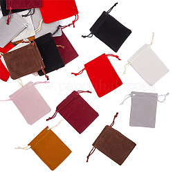 HOBBIESAY 24Pcs 8 Colors Velvet Packing Pouches, Drawstring Bags, Mixed Color, 9.2~9.5x7~7.2cm, 3pcs/color