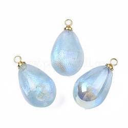 Pendenti di perle imitazione plastica abs, con accessori di ottone, ab colore placcato, lacrima, azzurro, 17.5x10mm, Foro: 1.5 mm