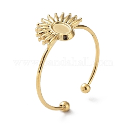 304 Stainless Steel Open Cuff Ring Components, Bezel Cup Ring Settings, Sunflower with Oval Tray, Real 14K Gold Plated, Inner Diameter: 18mm, Tray: 4x3mm