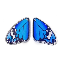 Colgante de acrílico opaco, alas de mariposa, azul, 34x22x1.5mm, agujero: 1.4 mm