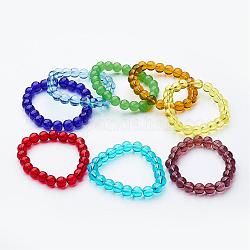 Bracelets élastiques en verre rond, couleur mixte, 1-5/8 pouce ~ 1-3/4 pouces (40~45 mm), perle: 8x7 mm