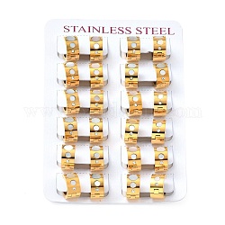 Плоские круглые массивные серьги-кольца из натуральных ракушек с кристаллами и стразами, 304 украшение из нержавеющей стали для женщин, золотые, 7x13.5 мм, штифты : 1 мм