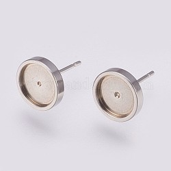 Accessoires des clous d'oreilles en 201 acier inoxydable, avec des épingles en 304 acier inoxydable, plat rond, couleur inoxydable, Plateau: 8 mm, 10x2mm, pin: 0.8 mm