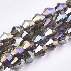 Chapelets de perles en verre électroplaqué, de couleur plaquée ab , facette, Toupie, olive, 6x5.5~6mm, Trou: 1mm, Environ 47~48 pcs/chapelet, 10.83 pouce (27.5 cm)