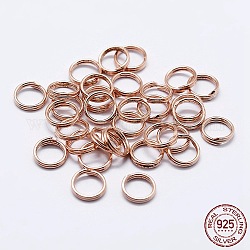 925 anillos de salto divididos de plata de ley., anillos del salto doble bucle, anillos redondos, oro rosa, 6x2mm, diámetro interior: 4 mm