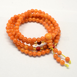 4-Loop Wrap Buddha Meditation Yellow Jade Beaded Bracelets, Buddhist Necklaces, Goldenrod, 720x6mm, 108pcs/strand, about 28.3 inch