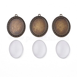 DIY Pendant Making, with Tibetan Style Alloy Pendant Cabochon Settings and Transparent Glass Cabochons, Oval, Antique Bronze, Cabochons: 40x30x7~9mm, Settings: 54.5x40x2mm, Hole: 3mm, 2pcs/set