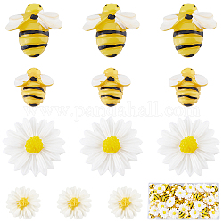 Sunnyclue 100pcs 4 styles cabochons en résine opaque, fleur et abeille, couleur mixte, 13~23x13~22x4~8mm, 25 pièces / style