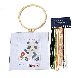 Kits de principiante de punto de cruz diy panda, kit de punto de cruz estampado, incluyendo tela estampada, hilo y agujas para bordar, aro de bordado, instrucciones, 0.3~0.4mm, 7 colores