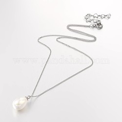 304 inoxydable coquille d'acier perle perles pendentifs, avec fermoir à ressort en acier inoxydable, couleur inoxydable, 15.7 pouce (40 cm)