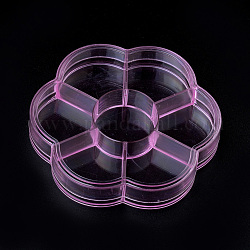 Kunststoff-Kügelchen Lagerbehälter, 7 Fächer, Blume, rosa, 10.3x9.6x1.75 cm