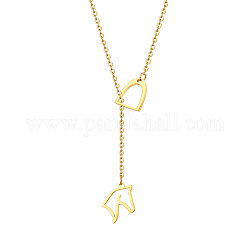 Collane Lariat in acciaio inox, cavallo di origami, vero placcato oro 18k, 27.56 pollice (70 cm)