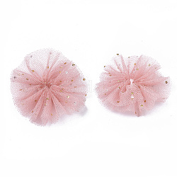 Organza Fabric Flowers, with Foil, for DIY Headbands Flower Accessories Wedding Hair Accessories for Girls Women, Light Coral, 42x5mm