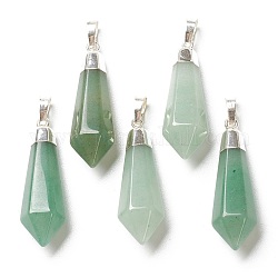 Natural Green Aventurine Pendants, with Silver Brass Findings, Faceted, Bullet, 40x12x11mm, Hole: 7x5mm