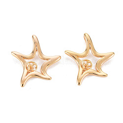 Brass Peg Bails Pendants, for Half Drilled Bead, Nickel Free, Starfish, Real 18K Gold Plated, 17x16x4mm, Hole: 3.5x2mm, Pin: 0.6mm
