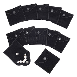 Quadratische Schmuckbeutel aus Samt, Schmuck-Geschenktüten mit Druckknopf, für Ring-Halskette-Ohrring-Armband, Schwarz, 5.9x6x0.9 cm