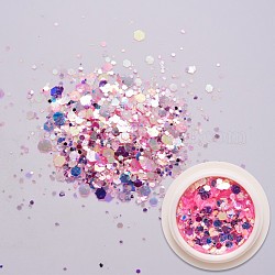 Holographic Nail Glitter Powder Flakes, Hexagons Nail Sequins for DIY Design Manicure Nail Art, Camellia, 1~3.5x1~3.5mm, about 0.8g/box