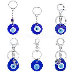 AHANDMAKER 10 Pcs Evil Eye Keychain Charms Pendants, 6 Styles Turkish Blue Fatima Protection Charms Key Holder with Keyring and Clasp Amulet Good Luck for Car Bag Keys Jewelry Hanging Ornament Gift