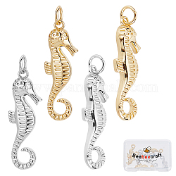 Beebeecraft 8Pcs/Box 2 Colors Sea Horse Charms 18K Gold& Platinum Plated Brass Ocean Creatures Animal Dangle Charm Pendants with Jump Ring for DIY Jewelry Making