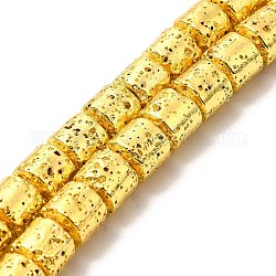 Fili di perle di roccia lavica naturale elettrodeposta, colonna, oro placcato, 8x8.5mm, Foro: 1 mm, circa 50pcs/filo, 15.94~16.14 pollice (40.5~41 cm)