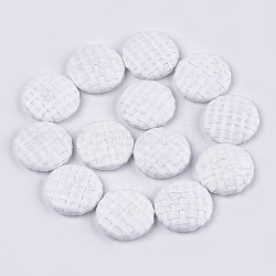 Handgemachte strohgeflochtene Cabochons, mit Alu-Boden, Flachrund, Platin Farbe, weiß, 25~25.5x6 mm