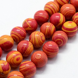 Cuentas de malaquita sintética hebras, teñido, redondo, rojo naranja, 10mm, agujero: 1 mm, aproximamente 38 unidades / cadena, 14.96 pulgada (38 cm)