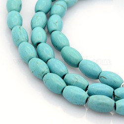 Kunsttürkisfarbenen Perlen Stränge, gefärbt, Reis, Türkis, 8x6 mm, Bohrung: 1 mm, ca. 52 Stk. / Strang, 16 Zoll