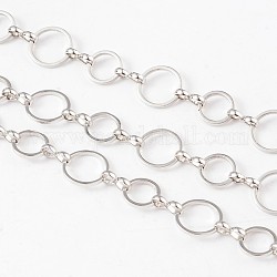 Brass Handmade Chains, Unwelded, with Spool, Platinum,  about 8 and 10mm in diameter,  1mm thick, about 32.8 Feet(10m)/roll