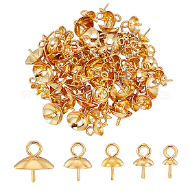 UNICRAFTALE About 100pcs 5 Sizes Stainless Steel Bead Cap Pendant Bail  Round Bails Clasp Dangle Charm Bead Connectors for DIY Jewelry Making,  Golden