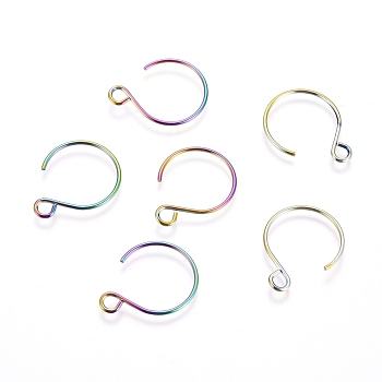 Ion Plating(IP) 304 Stainless Steel Earring Hooks, with Horizontal Loop, Rainbow, Multi-color, 18.5x14mm, Hole: 2.5mm, Pin: 0.7mm