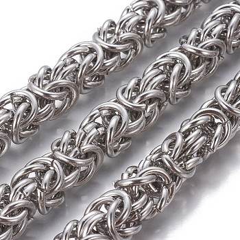 304 Stainless Steel Byzantine Chains, Unwelded, Stainless Steel Color, 11~11.5mm