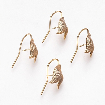 Brass Earring Hooks, Real 18K Gold Plated, 23x10mm, Pin: 0.8mm