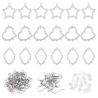 UNICRAFTALE about 144pcs DIY Chandelier Earring Making Kits Star/Heart/Flower/Hexagon/Rhombus/Ring Stainless Steel Links & Jump Rings & Earring Hooks & Plastic Ear Nuts for Jewelry Making
