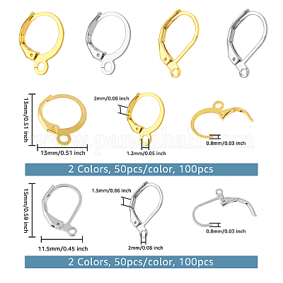 NBEADS 200 Pcs Brass Leverback Earring Findings, French Earring Hooks  Leverback Earwires Earring Hooks Hypoallergenic Ear Wire with Open Loop for  DIY