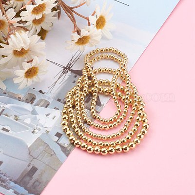 Bracciali elastici con perline rotonde in ottone&nbsp;BJEW-JB05982-1