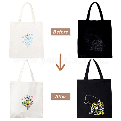 Wholesale CHGCRAFT DIY Flower & Cat Pattern Canvas Bag Embroidery