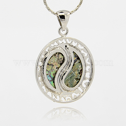 風水アワビ貝殻 パウア貝殻ペンダント 真鍮製のペンダントのセッティングで 陰陽とフラットラウンド プラチナ 35 36x30 31x4 5 5 穴 4x6 6 5mmの通販 Jp Pandahall Com