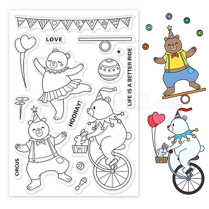 GLOBLELAND Circus Bear Silicone Clear Stamps Cute Cartoon Animal Transparent Stamps for Birthday Easter Holiday Cards Making DIY Scrapbooking Photo Album Decoration Paper Craft DIY-WH0167-56-617-1