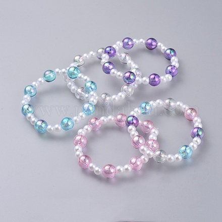 Acrylique transparent imité perles extensibles enfants bracelets BJEW-JB04575-1