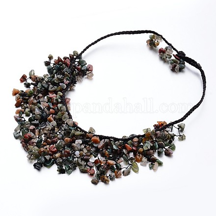 Natürlicher indischer Achat mit Perlen besetzte Lätzchen-Statement-Halsketten NJEW-I198-03-1