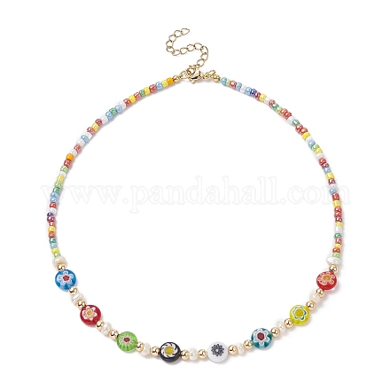 Collier de perles naturelles et de perles de verre millefiori pour femme NJEW-JN04299-1