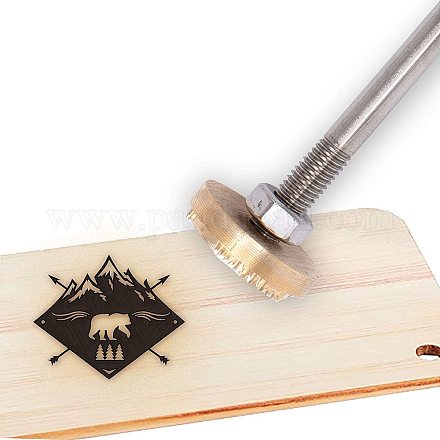 Olycraft деревянный брендовый утюг индивидуальный логотип 3см кожаный брендовый утюг штамп барбекю тепловой штамп с деревянной ручкой для деревообработки и ручной работы - медведь в горах AJEW-WH0113-15-39-1
