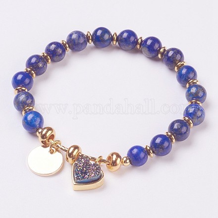 Bracelets extensibles avec perles en lapis-lazuli naturel BJEW-I261-01B-1