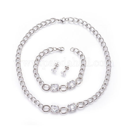 304 orecchini a bottone in acciaio inossidabile e collane con ciondoli e braccialetti con braccialetti per gioielli SJEW-L135-01D-1